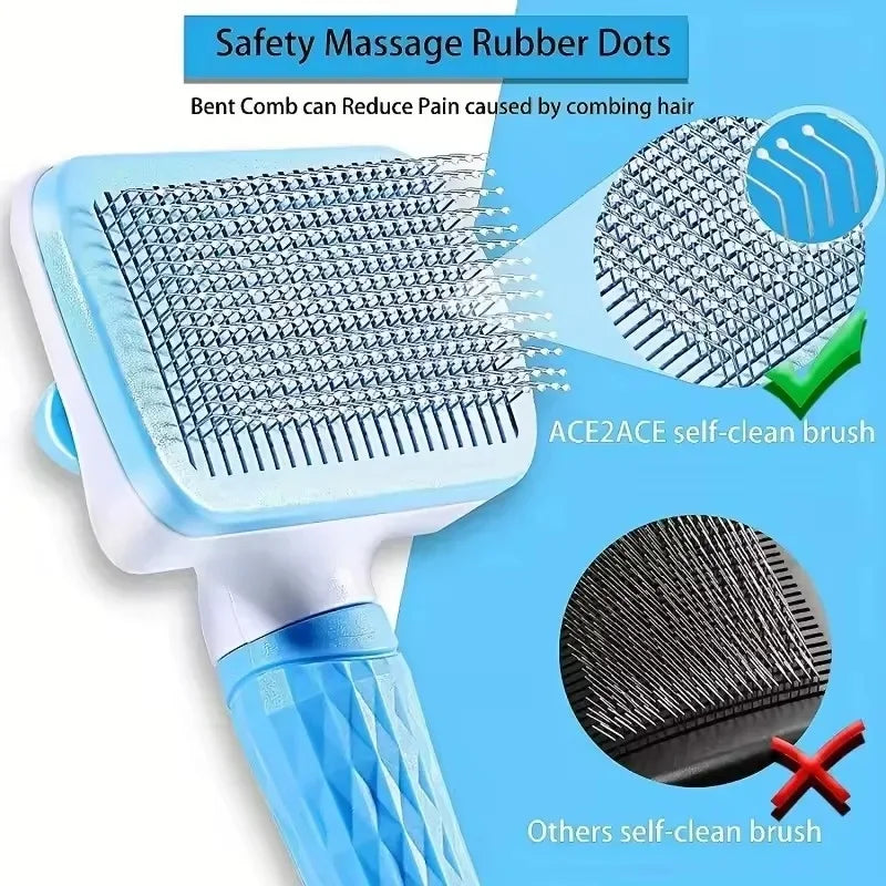 DSelf-Cleaning Pet Grooming Brush – Deshedding & Massage Brush for Dogs & Cats