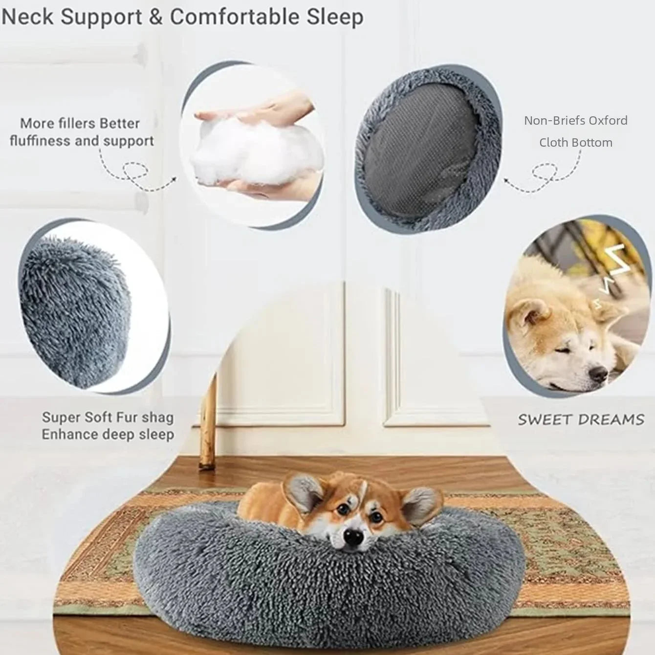 Luxury Round Plush Pet Bed for Dogs & Cats