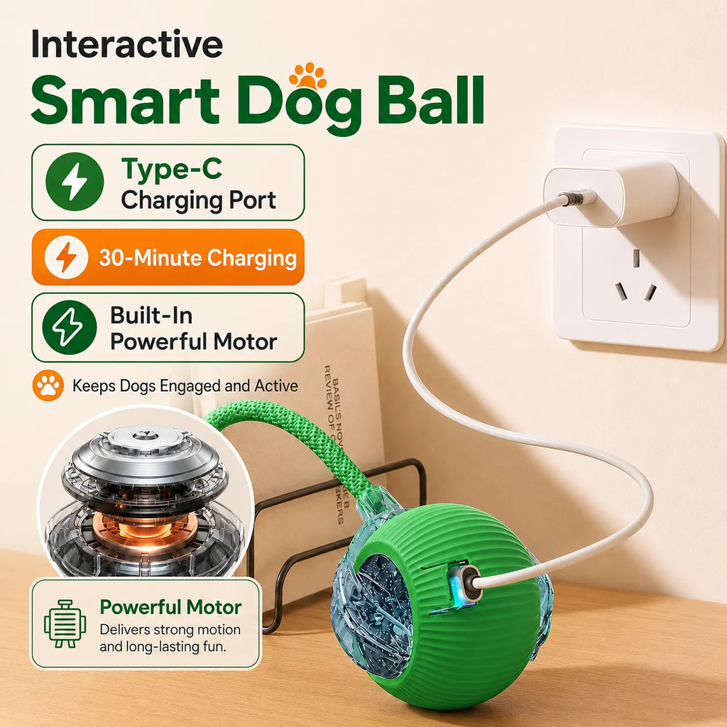 Rechargeable Interactive Rolling Dog Ball | Smart Automatic Dog Toy